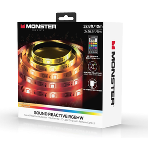 Monster 32.8ft Music Reactive LED Strip with 120 LEDs, 12V Power Adapter, with Remote, Xtreme Easy Use