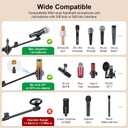 Mic Stand, 6-in-1 Microphone Stand with Floor Boom, Support Boom, Gooseneck, Mic Clips, Tablet Phone Holder, Black, Metal, Portable, Adjustable