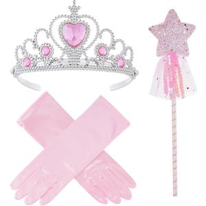 hoyuwak 3Pcs Princess Dress up Accessories Gloves Tiara Wand Dress up Set for Halloween Dress Up Party