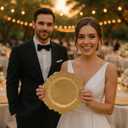 JEVERGN 40 Pack Gold Charger Plates Bulk, 13'' Reef Chargers for Dinner Plates, Gold Plate Chargers Set of 40, Round Plastic Charger for Wedding, Party Event, Dinner, Table Setting