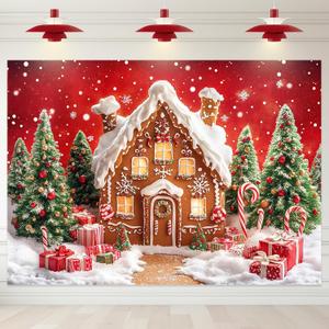 Mocsicka Christmas Backdrop Gingerbread House Christmas Photo Backdrop Gingerbread Xmas Party Decoration Holiday Photo Booth Props (8x6ft)