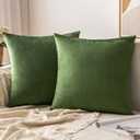 MIULEE Pack of 2 Velvet Soft Solid Decorative Square Throw Pillow Covers Set Cushion Case for Spring Sofa Bedroom Couch 18x18 Inch Moss Green