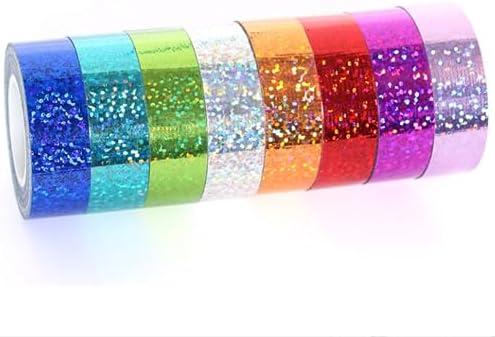 SICCOMA Glitter Prism Tape Strong Adhesive Holographic Sparkle Washi Tape Reflective Glitter Sparkle Tape Sparkle Decorative Tape Sparkle Masking Tape Glitter Crafting Tape (8 Rolls, 0.6in x16.5ft)