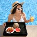 Ottoman Serving Tray | Decorative Coffee Table Tray with Handles  17x13 Inch Wooden Tray with 4 Coasters for Breakfast, Kitchen & Bar (Black)