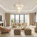 9-Light Modern Gold Chandelier, D21 Cloud Glass Pendant Light Fixture, 4 Tier Round Crystal Glass Chandelier Lighting for Living Room Bedroom Dining Room Kitchen Entryway