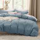 Bedsure Dusty Blue Duvet Cover Full Size - 3 Pieces Prewashed Extra Soft Cotton-Like Polyester Bedding Set, Includes 1 Duvet Cover 80x90 Inches with Zipper Closure & 2 Pillow Shams, No Comforter