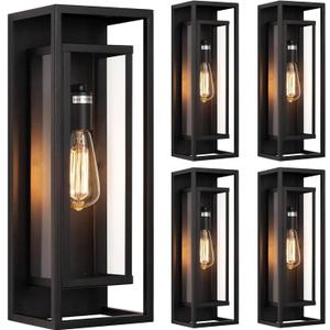 4 Pack 18inch Outdoor Wall Light Fixtures,Exterior Waterproof Lanterns,Porch Sconces Wall Mounted Lighting with E26 Sockets & Glass Shades,Modern Matte Black Wall Lamps for Patio Front Door Entryway