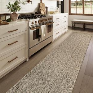 LEEVAN Hallway Runner Rug 12 ft, Cotton Woven Washable Runners Rug, Natural Braided Low Pile Kitchen Runner Rugs, Modern Bathroom Rugs Long Front Door Floor Carpet for Classroom