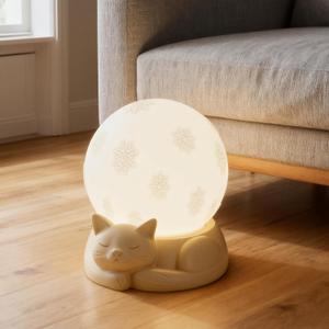 OddBinmall Touch Control Cat Lamp - Rechargeable Battery Operated Table Lamps with Rotating Shade, 3 Color Temperatures Bedside Lamp for Nightstand, Kids Room, Nursery