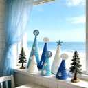 6 Pcs 12" 10" 6" Coastal Cone Tree Decoration with 3D Starfish Seashells Mini Table Trees Centerpieces Farmhouse Tiered Tray Ornament for Mantle Shelf Tabletop Sea Ocean Beach Wedding Beach Party