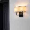Yosoan Set of 2 Linen Fabric Boho Wall Sconce Bedside Light with On Off Switch, 2-Light Finished Hardwired Vintage Industrial Dual Wall Mount Lamp Square Shade for Bedroom Living Room Stairwell(Black)