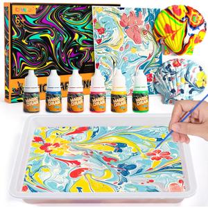 Water Marbling Paint for Kids, Arts and Crafts for Girls Boys, Marbling Paint Art Kit Art Supplies for Kids, Non-Toxic Creative Arts Crafts Kits Ideal Toys Gifts for Kids Toddlers Age 3-5 4-8 8-12, Small