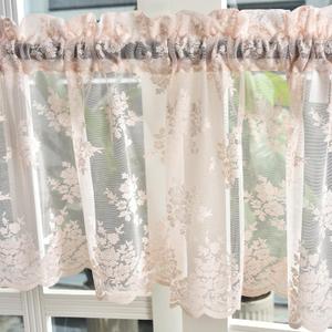 Kotile Blush Pink Sheer Valance Curtain for Windows, Country Rustic Floral Farmhouse Short Curtain Panel, Light Filtering Rod Pocket Vintage Lace Valance for Girls Room, 52 x 18 Inch, 1 Panel, Blush