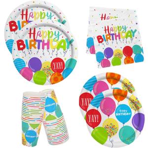 Birthday Party Supplies Disposable Paper Plates Napkins Cups for Kids Birthday Party Decorations, Serve 16
