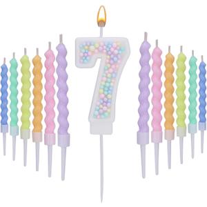 Number 7 Birthday Candles for Cake with 18 Pieces Spiral Candles with Macaron Pastel Rainbow Pink Cake Toppers for Girls Happy Birthday Party Decorations