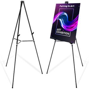 Falling in Art 63" High Black Aluminum Display Easel Stand, Large Adjustable Height Presentation Stand, Portable Tripod Holding Signs, Posters, and Whiteboards Up to 25lbs, 20 Inches X 3 Inches X 4 Inches