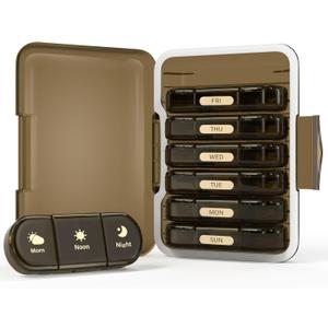 Weekly Pill Organizer 3X a Day, 7 Day Pill Box 3 Times, Portable for Travel Pill Case for Pills/Vitamin/Fish Oil/Medication/Supplements (3x7 Brown)