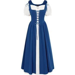Scarlet Darkness Renaissance Costume Women Peasant Medieval Dress Short Sleeve Maxi Fairy Dresses with Pockets, 2XL