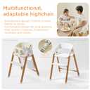 KUB High Chair for Babies and Toddlers Adjustable Foldable Convertible 5 Point Harness Easy Clean Wood-Printed Metal with Removable Tray Baby Highchair for Family (White&Natural Wood-Printed Metal)