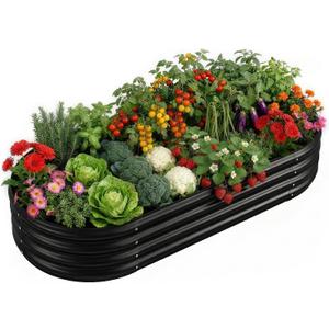Land Guard Galvanized Raised Garden Bed Kit, Galvanized Planter Raised Garden Boxes Outdoor, Oval Large Metal Raised Garden Beds for Vegetables(Grey)4×2×1ft(1pcs)