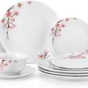 VEWEET Porcelain Dinnerware Sets for 4, 12 Pieces Plates and Bowls Set with Pink Floral, Kitchen Dishes Set Dining Ware for Family, Microwave and Dishwasher Safe, Series Annie
