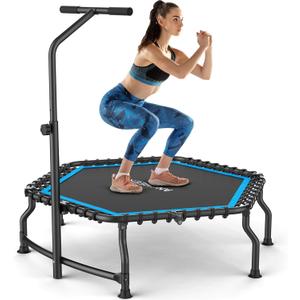 ANCHEER 50" Rebounder Trampoline for Adults With Bar, 550 LBS Mini Trampoline Quiet Exercise Bungee Jumping Cardio Trainer Workout (Blue)