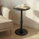 Small Side Table Living Room, Round Corner Table for Small Spaces, Coffee Table with Solid Wood Pedestal Accent for Living Room, Corners, Bedroom, Bean Bag, Sofa Couch (Black)