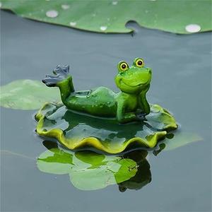 YunPenger Floating Frog Decor for Pond Frog Ornament Figurine Statue Craft for Floating Lotus Flower Home Garden Decoration Photo Prop Gift (13cm * 12cm * 7cm)