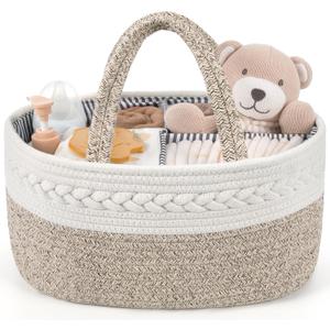 Maliton Extra Large Diaper Caddy Organizer, Cotton Rope Nursery Basket, Portable Organizer for Changing Table, Car, Diaper Storage for Baby Stuff for Newborn