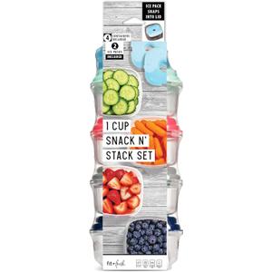 Fit & Fresh Small Plastic Containers With Lids 8 oz, Small Snack Containers With Lids, Reusable Leakproof Dressing and Condiment Containers With Two Attachable Ice Packs, 4PK, Light (1 Cup)