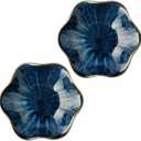 Ceramic Jewelry Dish Tray - 4-Leaf Clover Ring Holder Lotus Trinket Tray, Elegant Decorative Gift for Women (2Pcs Blue - Lotus Leaf)