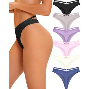 Women's Underwear Seamless Thongs 6 Pack No Show Thong Breathable Invisibles Hollow Out Sexy Panties Underwear (Large)
