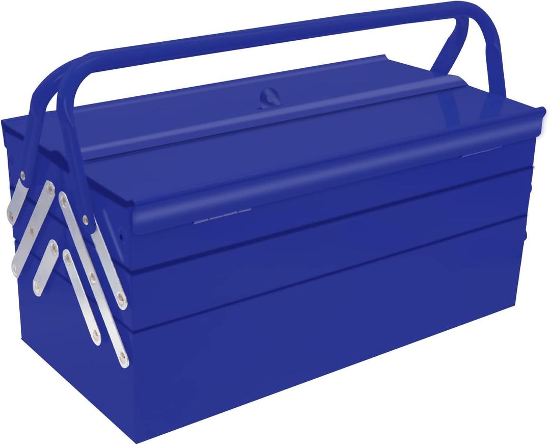 MANUFORE Metal Tool Box 16.5 x 8.5 x 8'' Folding Tool Storage Box, 3 Level and 5-Tray, with A Hole for Locking