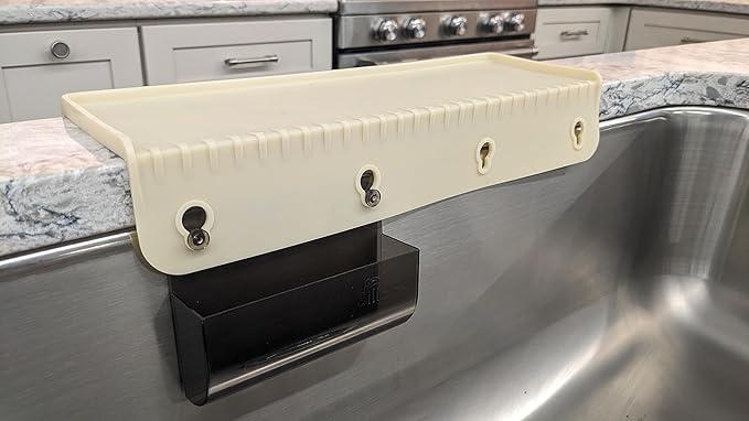 SiliProducts SiliSink Silicone Sink Edge Guard for Kitchen Sink - Fits 3.75” - 4” Wide - The Original Silicone Edge Protector with Sponge Caddy, 14” Beige