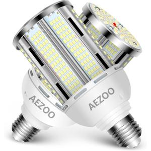 LED Corn Light Bulb 550W Equivalent 7500 Lumen 6500K 60W Large Area Cool Daylight White E26/E27 Medium Base for Outdoor Indoor Garage Warehouse Factory Workshop Street Backyard 2 Pack