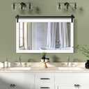 COGOOD Farmhouse Bathroom Mirror - 45 x 30 Rustic Wood Framed Wall Barn Door Mirror for Entryway, Living Room, Entryway Wall Decor (Pure White) (43.3"L x 27.6"W, Pure White)
