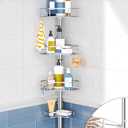 SEIRIONE Corner Shower Caddy Tension Pole, 4-Tier Rust-Free Shower Organizer Corner, Adjustable Shelf for Bathroom Storage, Easy-Install Standing Rack, 34 to 116Inch, Sliver