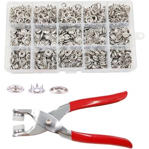200 Sets Snaps Button Kit,Metal Snap Buttons with Fastener Pliers and Snap on Button Kit,Press Tool Kit Perfect for DIY Clothing and Crafts(Chrome,9.5mm)