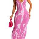 Women's Sexy Sleeveless Bodycon Dress Slim Fit Halter Party Club Maxi Dresses Pink