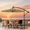 Garvee 10FT Solar Lights Offset Patio Umbrella with Cross Base, Tan