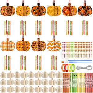 Weysat 30 Sets Fall Crafts Pumpkin Wind Chime Making Kit Wooden Arts and Crafts Ornaments DIY to Paint Autumn Craft for Kids Classroom Activity Fall Projects Autumn Thanksgiving Decorations