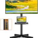 TVON Mobile TV Stand with Power Outlet, Tilt Rolling TV Cart for 23-65 Inch LCD LED OLED Flat Curved Screen TVs up to 88 lbs, Height Adjustment Portable TV Stand on Wheels, Max VESA 400x400mm (Black)