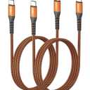 SUNGUY 60W USB-C to USB-C Cable, [2Pack, 2FT] Type C Fast Charger Cable for iPhone 17 16 15 Pro Max, Galaxy S25/S24/S23/S22 Ultra/Z Fold 3, iPad Pro/Air 2020, MacBook Air/Pro (Orange)