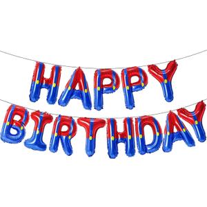 GoGoGoodie Super Bros Happy Birthday Banner Balloons Letters Signs Game Theme Party Decorations (Red and Blue)