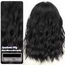 AISI HAIR 14 Inch Natural Black Wigs for Women - Shoulder Length Wave Wig with Pre-Cut Lace Hairline, Middle Part Natural Wavy Bob Synthetic Heat Resistant Fiber for Daily and Party