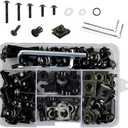 waswale 177 PCS Windshield Screws, Aluminum Fastener Fairing Bolt Nut Clip Kit, Washer Nut Screw Installation Kit Combination, Universal for Most Sport Bikes, Motorcycles (Black)