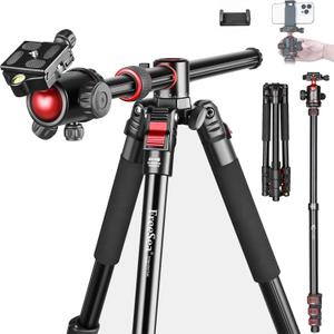 FreeSea 72 inch Camera Tripod,Transverse Center Column Aluminium DSLR Tripod with 360 Degree Ball Head 15kg Load Capacity,Quick Release Plate,Detachable Monopod