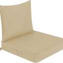 Favoyard Outdoor Seat Cushion Set 24 x 24 Inch Waterproof & Fade Resistant Patio Furniture Cushions with Removable Cover Deep Seat & Back Cushion with Handle and Adjustable Straps for Chair Sofa Couch (Beige)