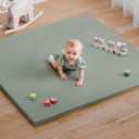 Baby Play Mat for Floor, 50x50 Vegan Leather Playpen Mat, Thickened Foam Cushioned Mat for Infants and Toddlers, Waterproof, Non-Slip & Stylish Playmat for Babies, Easy to Clean, Green