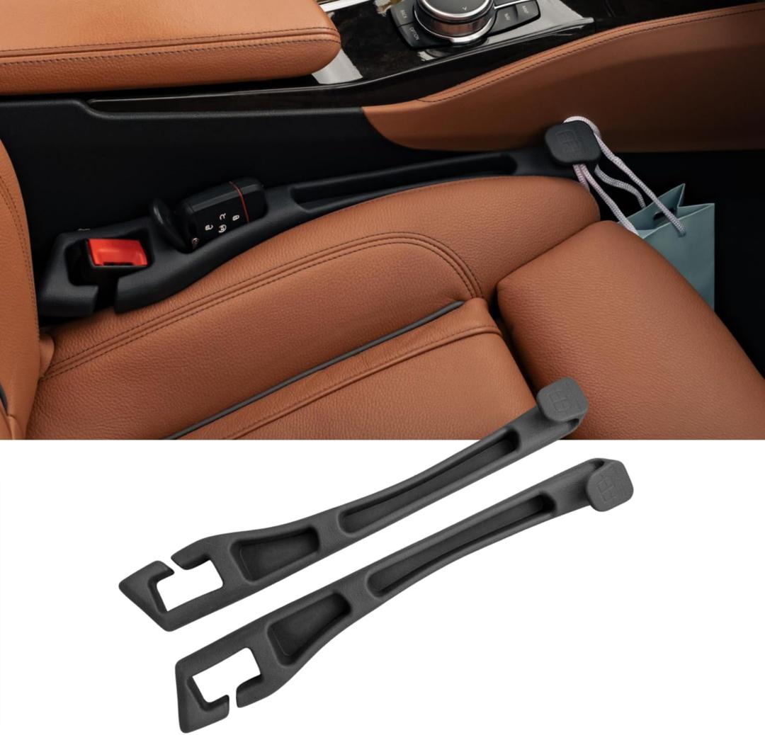 Car Seat Gap Filler and Organizer with Integrated Hook (Set of 2) Blocks Lost Items, Holds Phone, Keys and Wallet Universal Fit for Cars, SUVs and Trucks